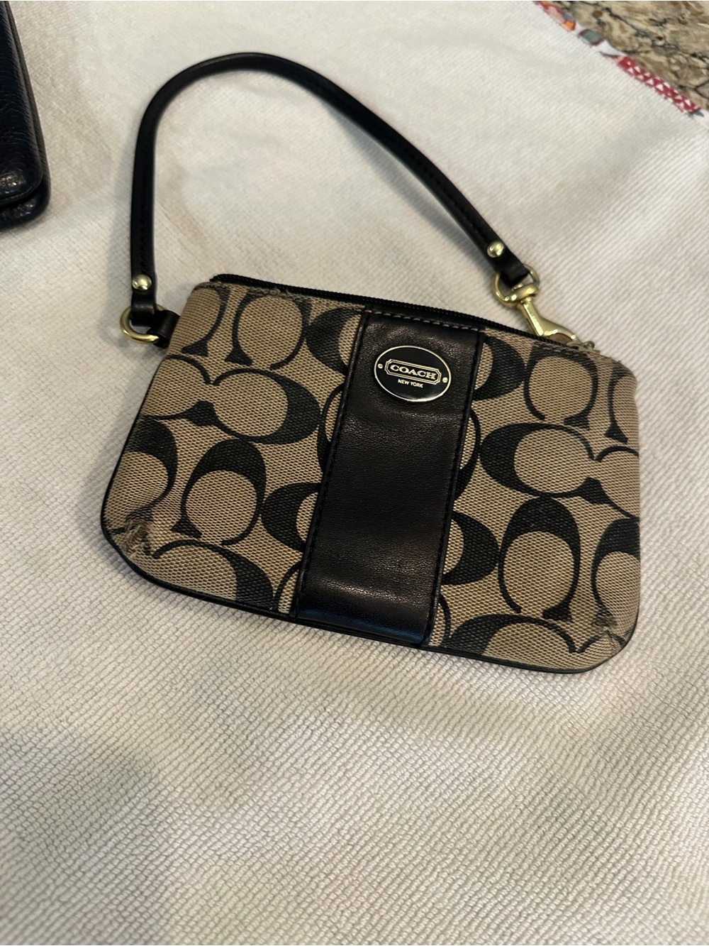 Coach Signature Canvas Wristlet in Beige and Black